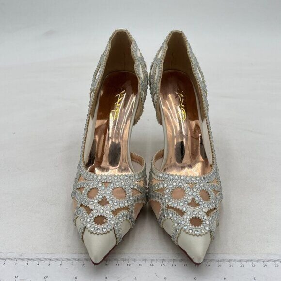 XYD Silver Women Pointy Toe Crystal Studded Bridal Pumps High Heel - Picture 3 of 7